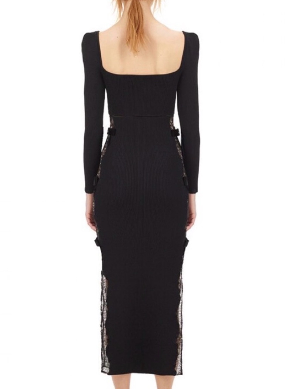 Self Portrait Women's Black Long Sleeve Square Neck Midi Dress